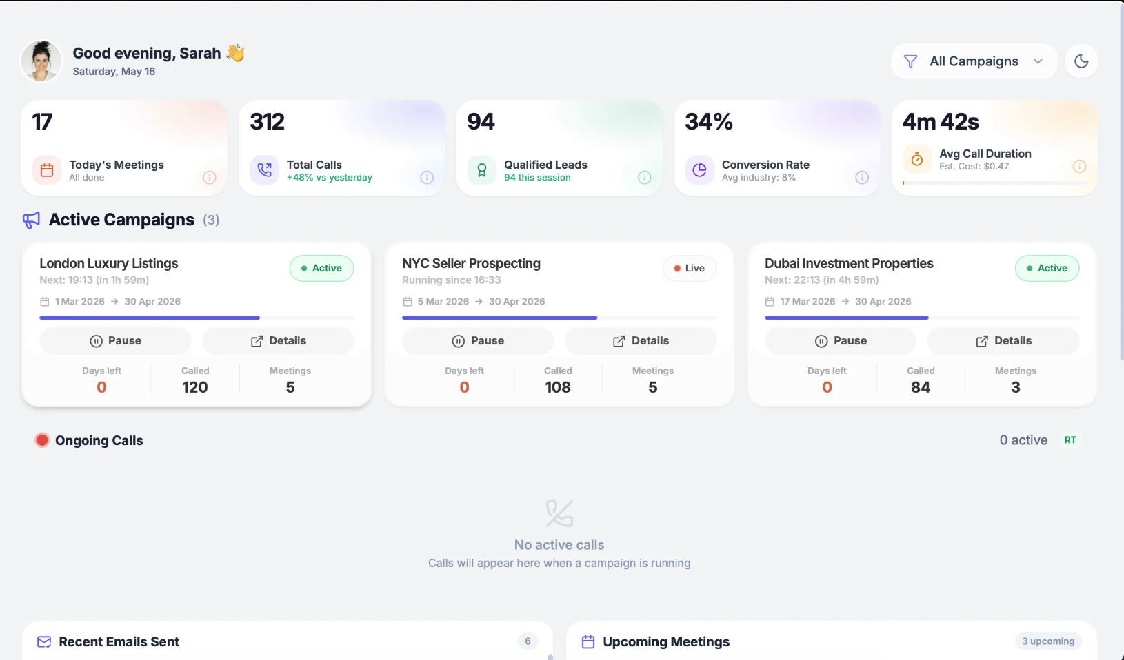 Main Dashboard platform screenshot